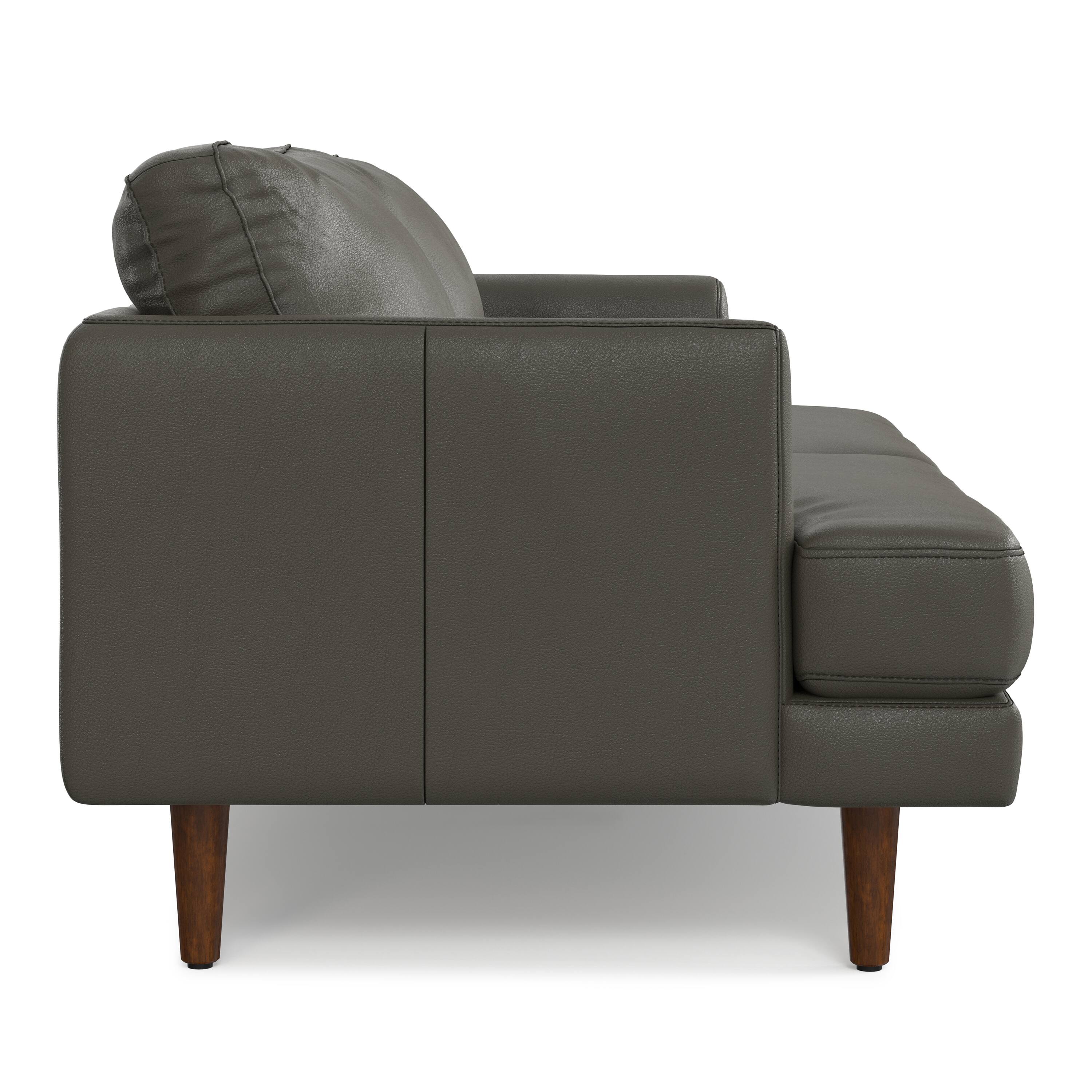 Back. Simpli Home - Livingston 76 inch Wide Mid-Century Modern Sofa in Coal Top Grain Genuine Leather - Coal.