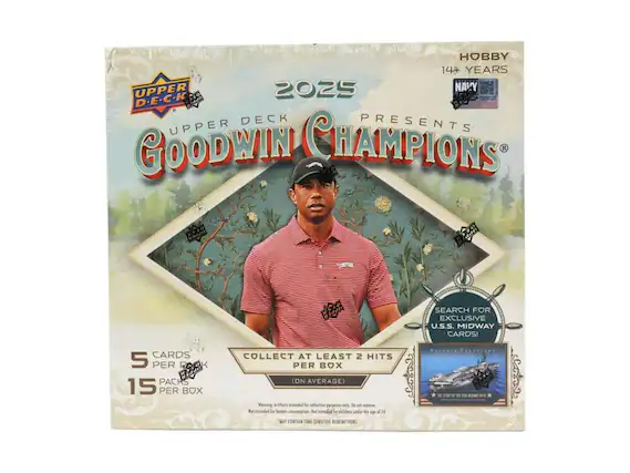 HOBBY 144 YEARS UPPER 2025 NAVY D-E-C-K DECK PRESENTS UPPER GOODWIN CHAMPIONS R DECK SEARCH FOR EXCLUSIVE U.S.S. MIDWAY CARDS! CARDS 5 PER RA PACKS 15 PER BOX COLLECT AT LEAST 2 HITS PER BOX (ON AVERAGE) Morning Arstom intended for collection purposes only. Not intended for human consumption. Not intended for children under the age of 14. "MAY CONTAIN TIME SENSITIVE REDEMPTIONS"
