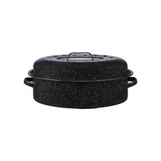 Front. Granite Ware - Granite Ware 18-Inch Covered Oval Roaster - Speckled Black - Speckled Black.