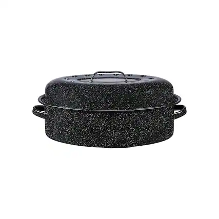 Front. Granite Ware - Granite Ware 18-Inch Covered Oval Roaster - Speckled Black - Speckled Black.