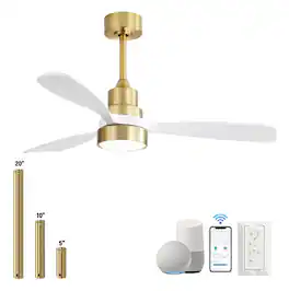 Sofucor - 48 Inch Smart Ceiling Fan with Integrated LED Lights and Remote/APP Control Work with Alexa/Google for Bedroom Farmhouse - Gold White