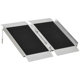 Homcom - Wheelchair Ramp 2FT, Folding Aluminum Threshold Ramp with Non-Slip Surface, Transition Plates Above and Below, 600lbs - Black