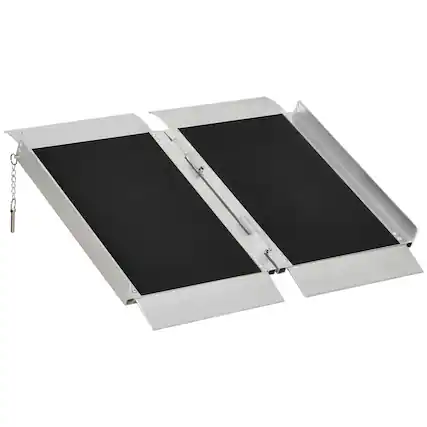 Front. Homcom - Wheelchair Ramp 2FT, Folding Aluminum Threshold Ramp with Non-Slip Surface, Transition Plates Above and Below, 600lbs - Black.