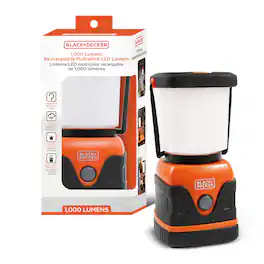 Black+Decker - Weather-Resistant Rechargeable Lantern Lamp, 1,000-Lumen Adjustable LED Lighting with Power Bank Function - White