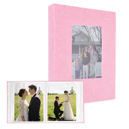 Unique Bargains - Photo Album 4"x6" 144 Photos Linen Cover Picture Photo Book with Display Window for Family Wedding Anniversary - Pink