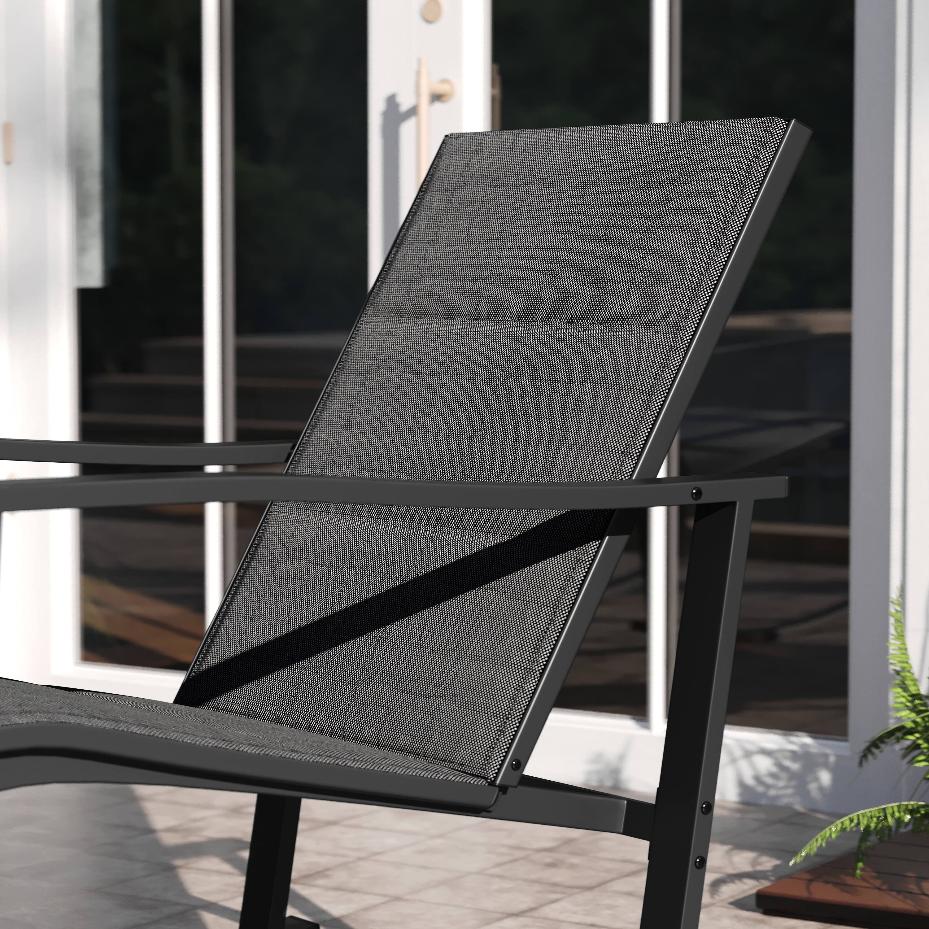 Alt View 4. Emma + Oliver - Braelin 3 Piece Outdoor Rocking Chair Patio Set with Flex Comfort Material and Metal Framed Glass Top Table - Black.