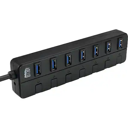 Front. Adesso - Adesso 7-ports USB 3.0 Hub with 5V2A Power Adaptor - USB - External - 7 USB Port(s) - 7 USB 3.0 Port(s) - PC, Mac - Black,Gray.