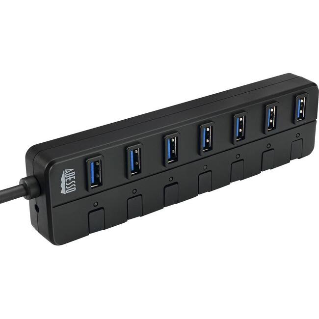 Front. Adesso - Adesso 7-ports USB 3.0 Hub with 5V2A Power Adaptor - USB - External - 7 USB Port(s) - 7 USB 3.0 Port(s) - PC, Mac - Black,Gray.