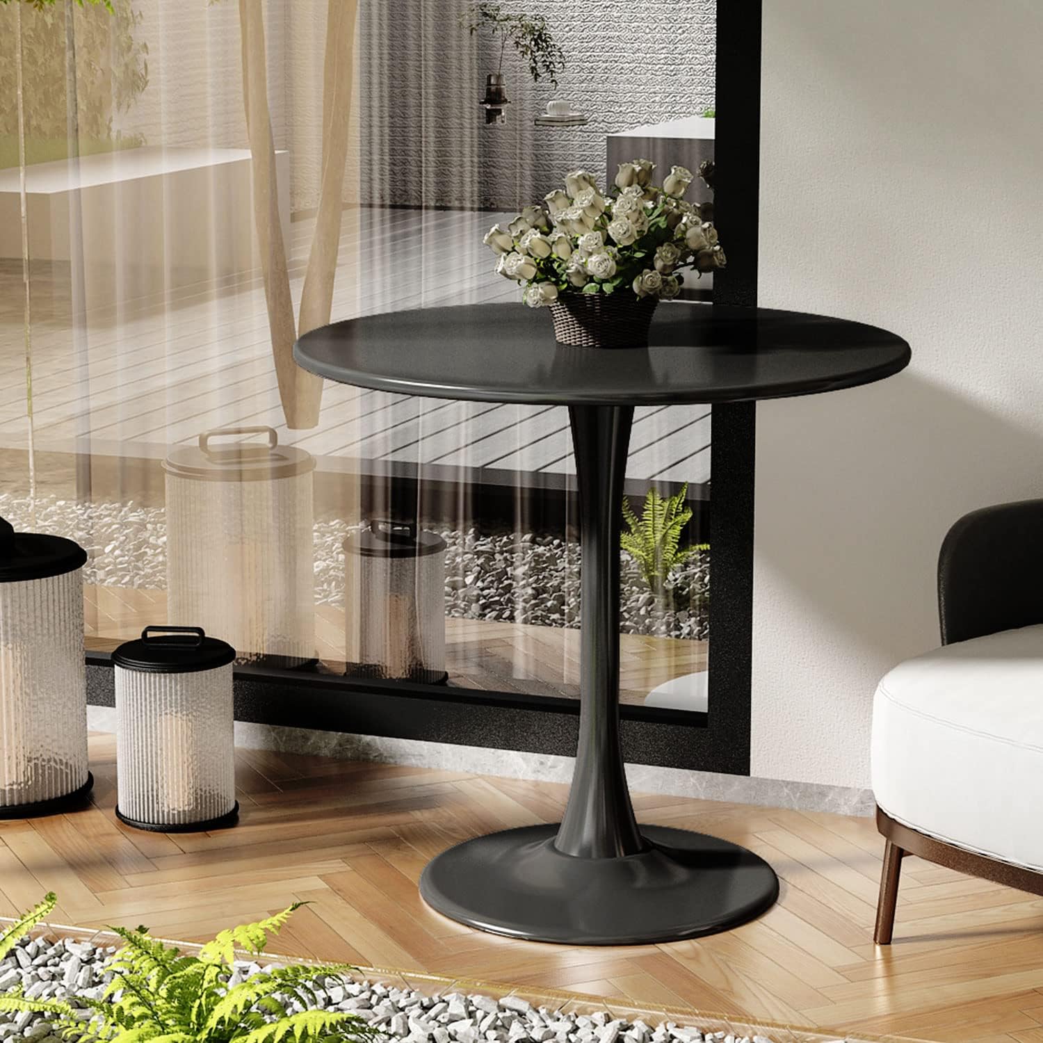 Alt View 2. PexFix - 31.5" Minimalist Round Dining Table, Space-Saving Coffee Table for Kitchen & Living Room - Black.