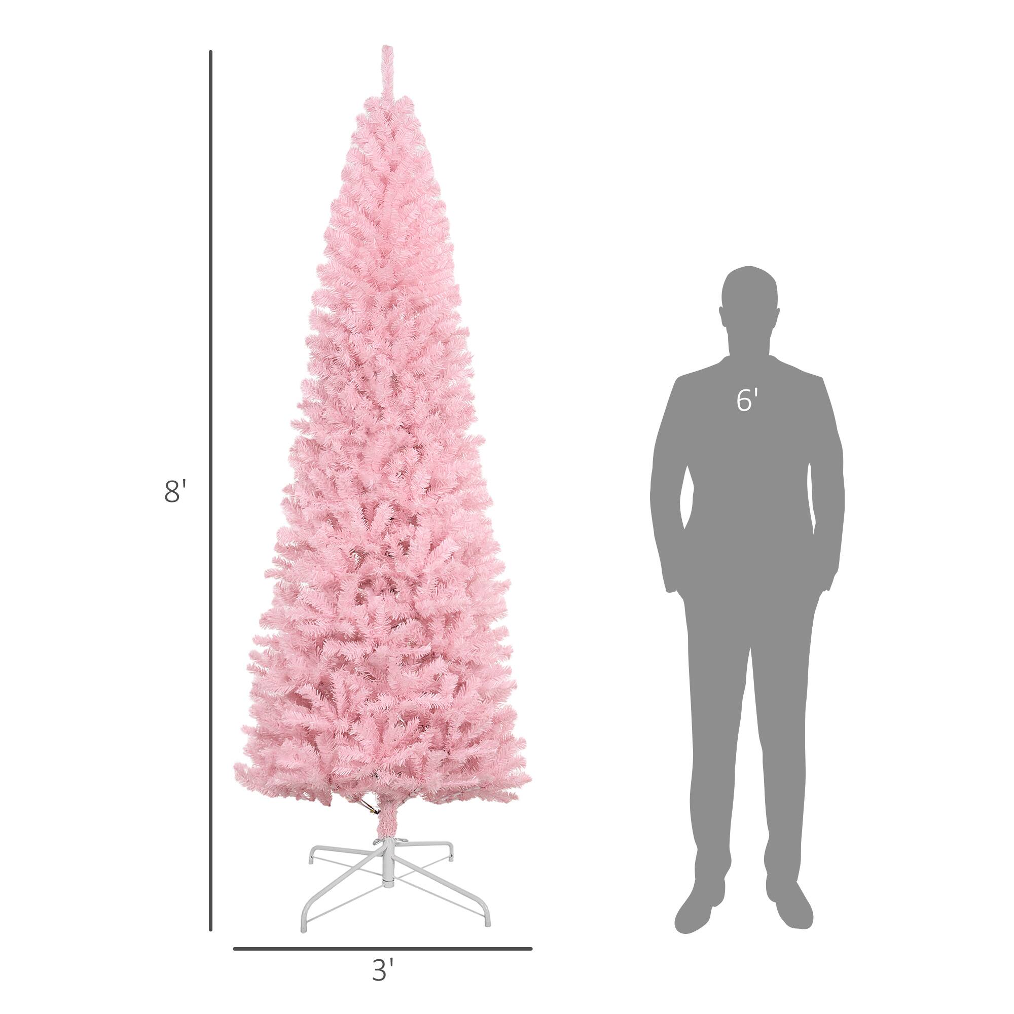 Alt View 2. Ecooso - 8' Tall Unlit Slim Douglas Fir Artificial Christmas Tree with 1168 Realistic Branch Tips - Pink.