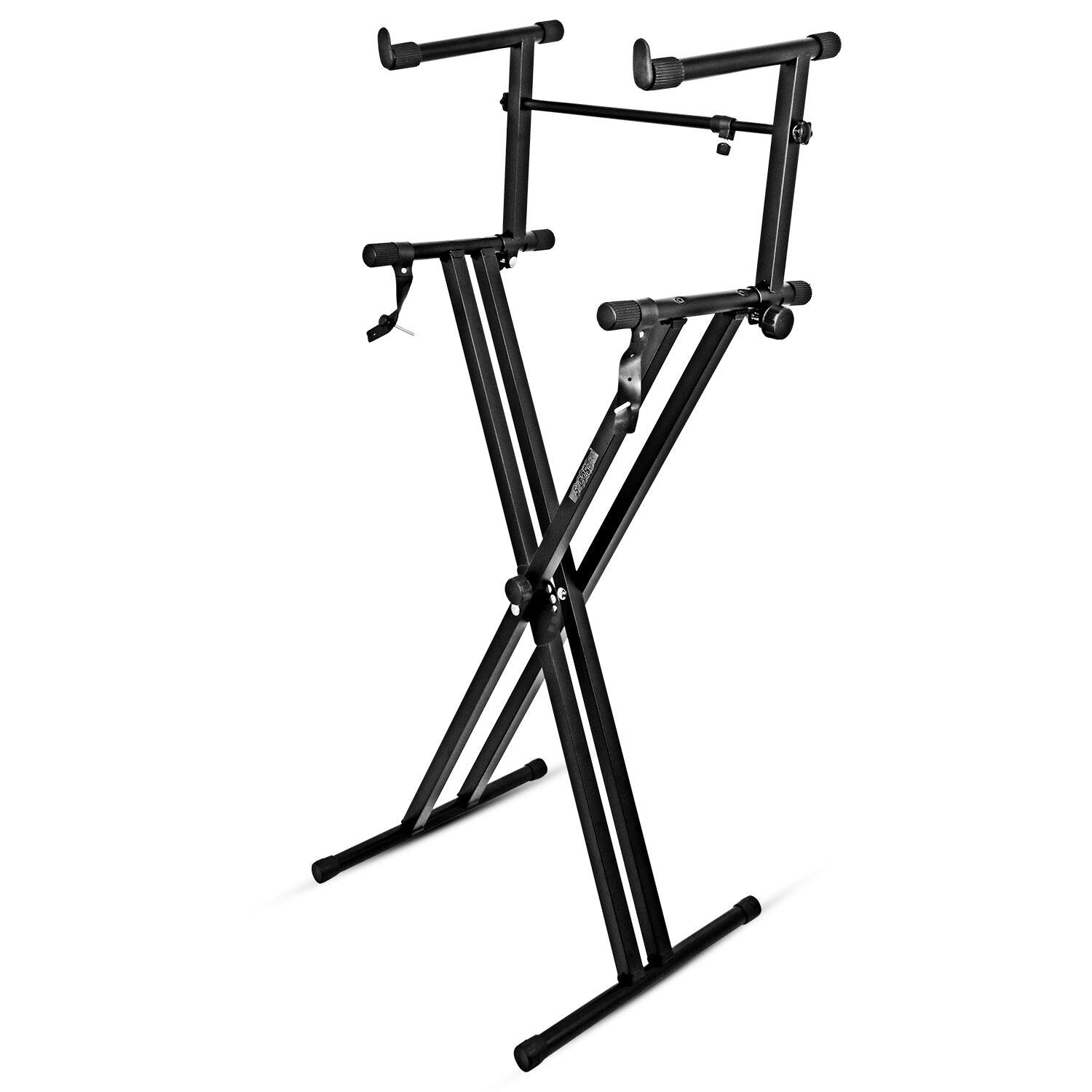 Front. 5 CORE - 2 Tier Keyboard Stand Double X Style Adjustable Electric Piano Riser Holder - Black.