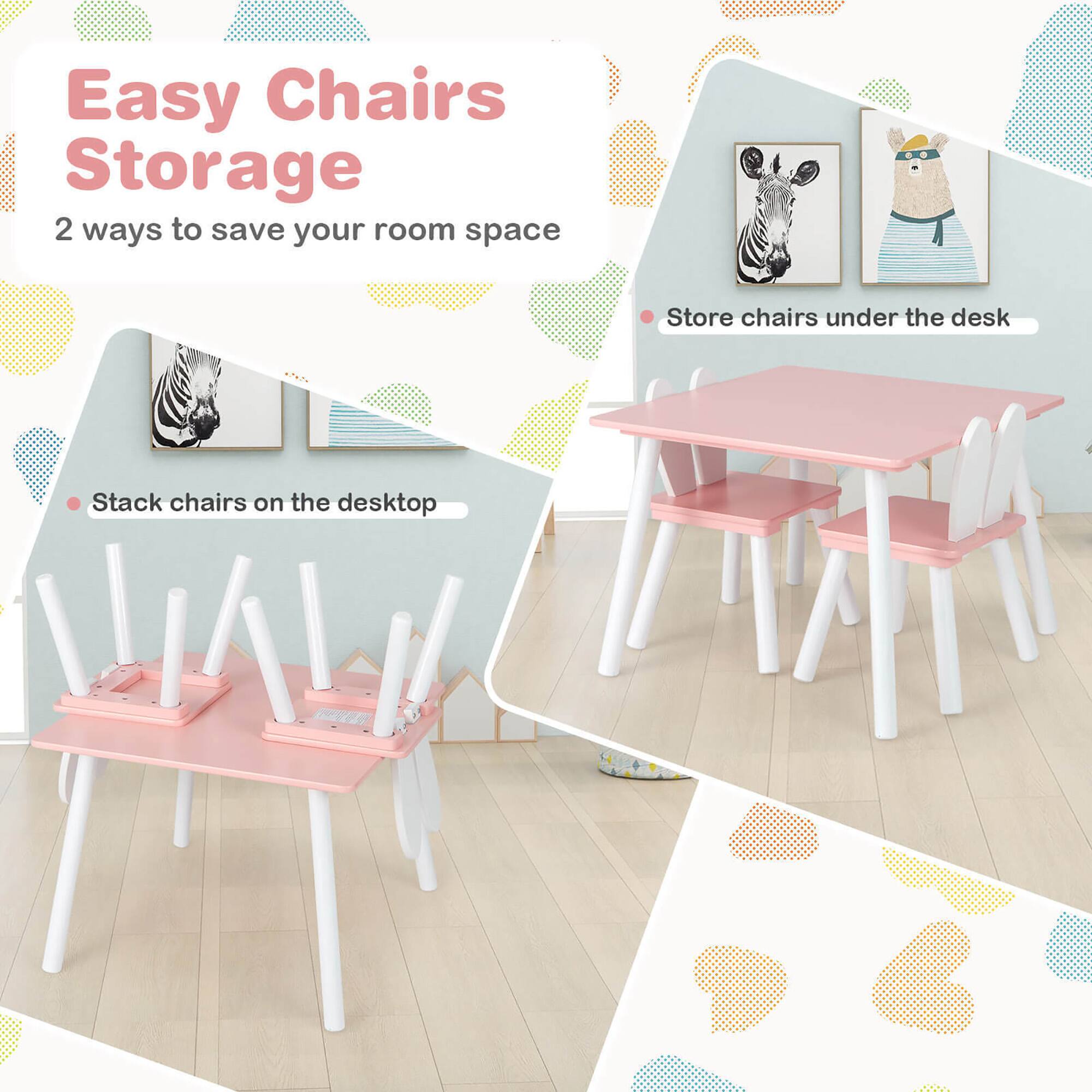 Easy Chairs Storage  
2 ways to save your room space  
- Store chairs under the desk  
- Stack chairs on the desktop