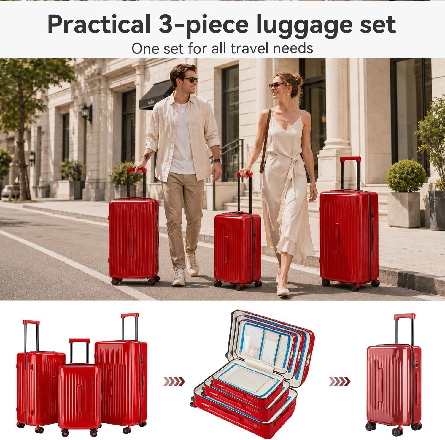 Practical 3-piece luggage set  
One set for all travel needs