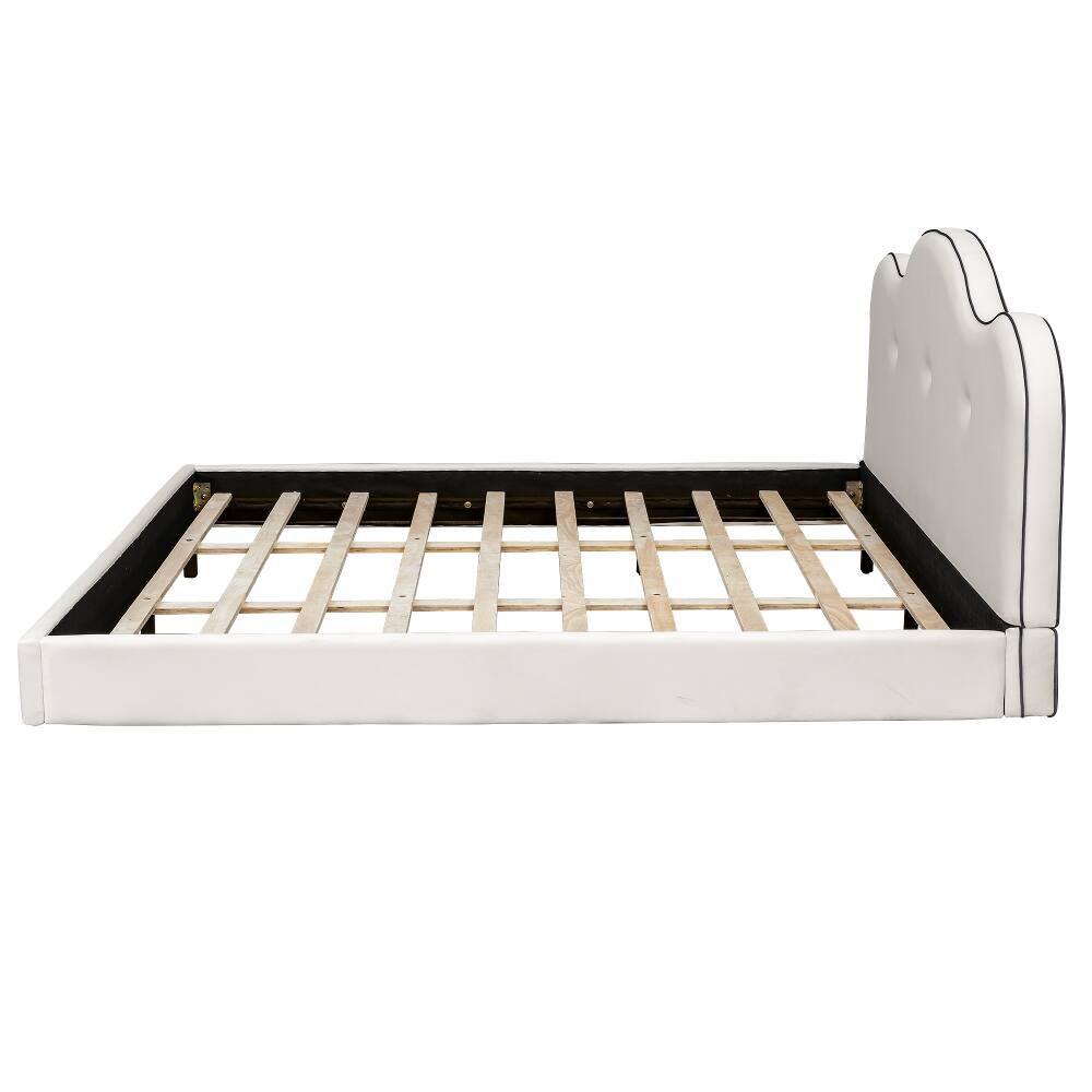 Alt View 7. Loheer - Loheer King Size Upholstered Platform Bed Beige Velvet Frame - Beige.