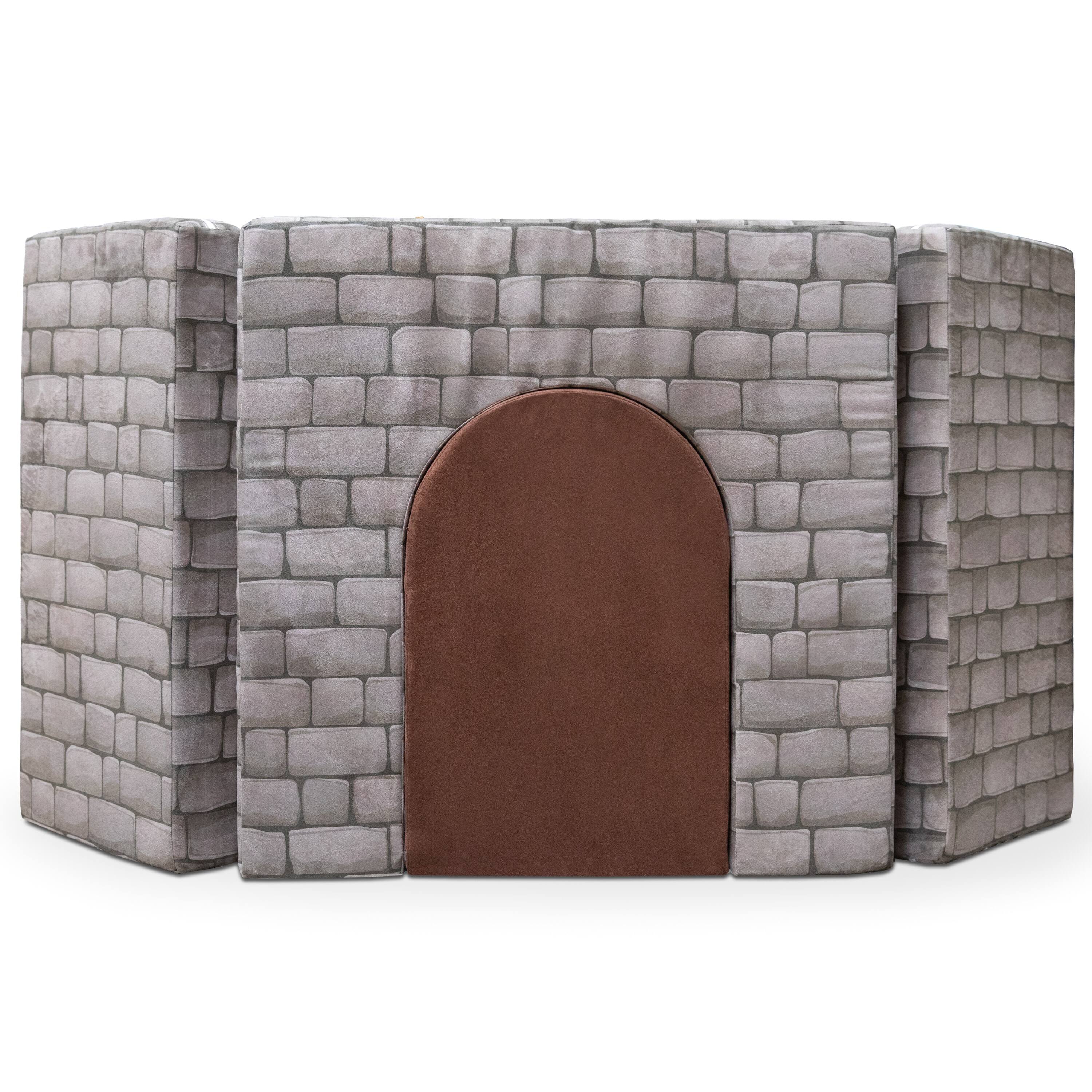 Front. Jaxx - Jaxx Zipline Playscape Castle Gate - Modular Playtime Furniture for Imaginative Kids - Prints, Stone/Chocolate - Stone/Chocolate.