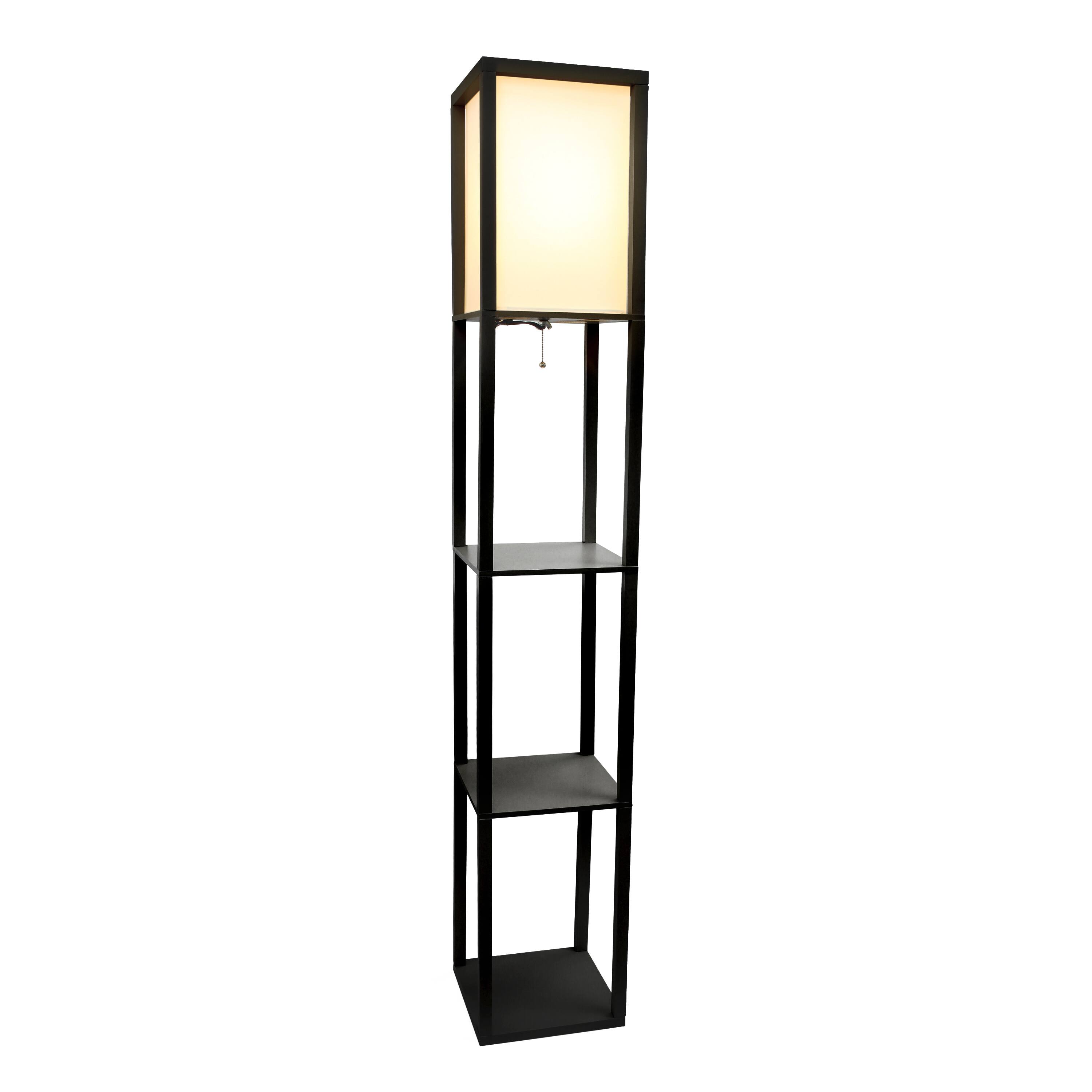 Front. Lalia Home - Column Shelf 1400lm Floor Lamp with Linen Shade - BLACK.