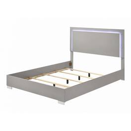 Manhattan Lane - Suni Queen Size Bed w LED Headboard, Light Taupe Gray Wood Frame - Light Taupe Gray, Chrome Silver