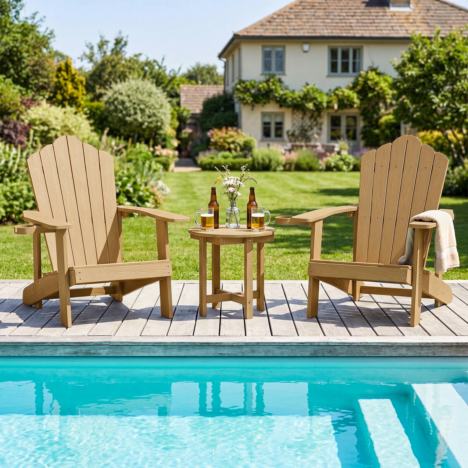 Alt View 4. Costway - Costway 2PCS Outdoor Side Table with Weather-Resistant, Waterproof Top for Patio Deck Pool - Coffee.