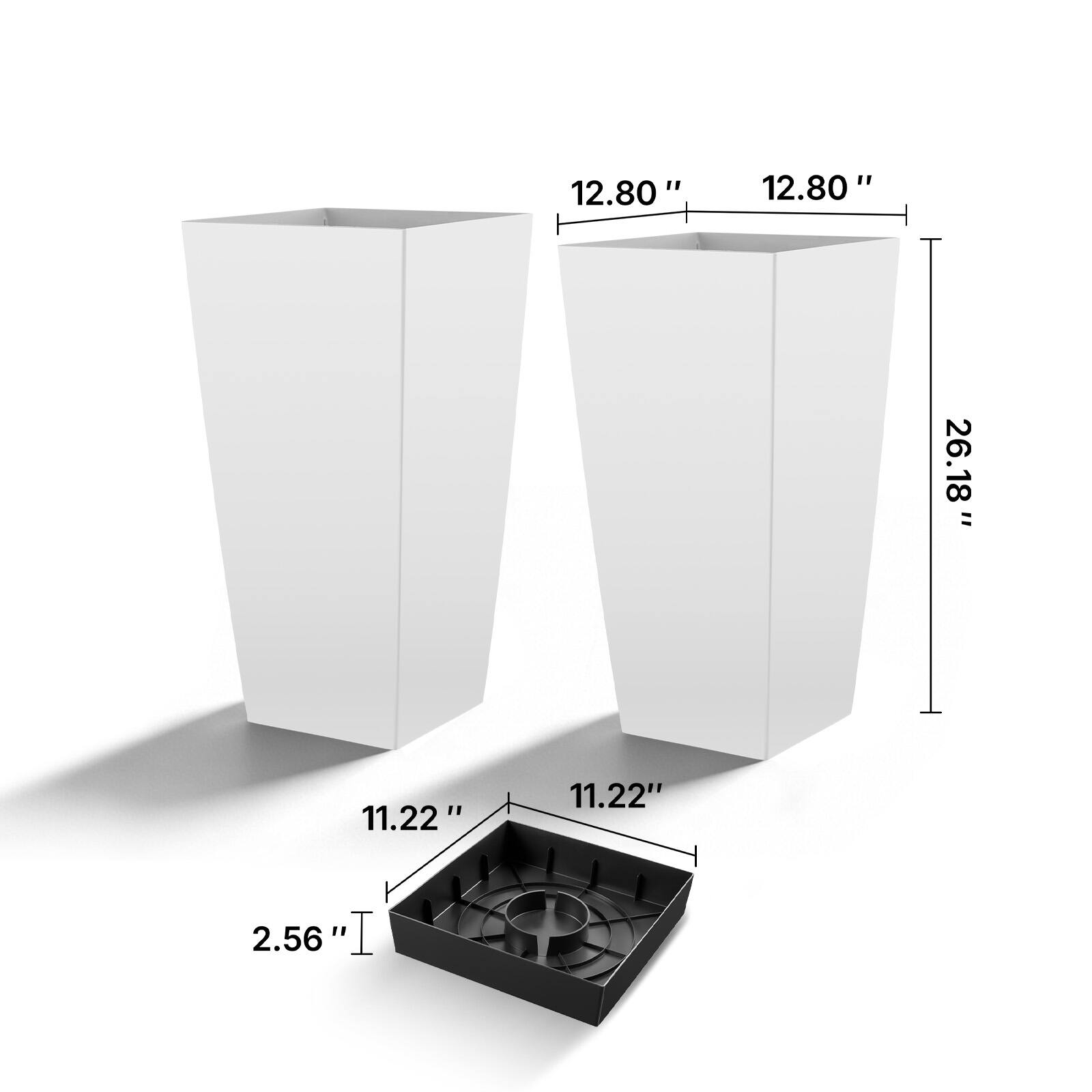 12.80" x 12.80" x 26.18"  
11.22" x 11.22" x 2.56"