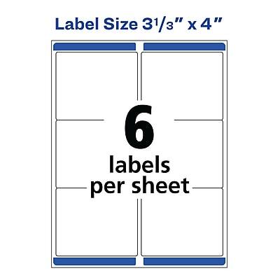 Label Size 3 1/3" x 4"  
6 labels per sheet