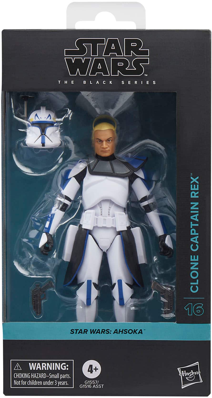 Star Wars: The Black Series Rex Captain Clone 16 Star Wars: Ahsoka! Warning: 4+ Choking Hazard - Small parts. Not for children under 3 years. G1557/G1516 Assortment.