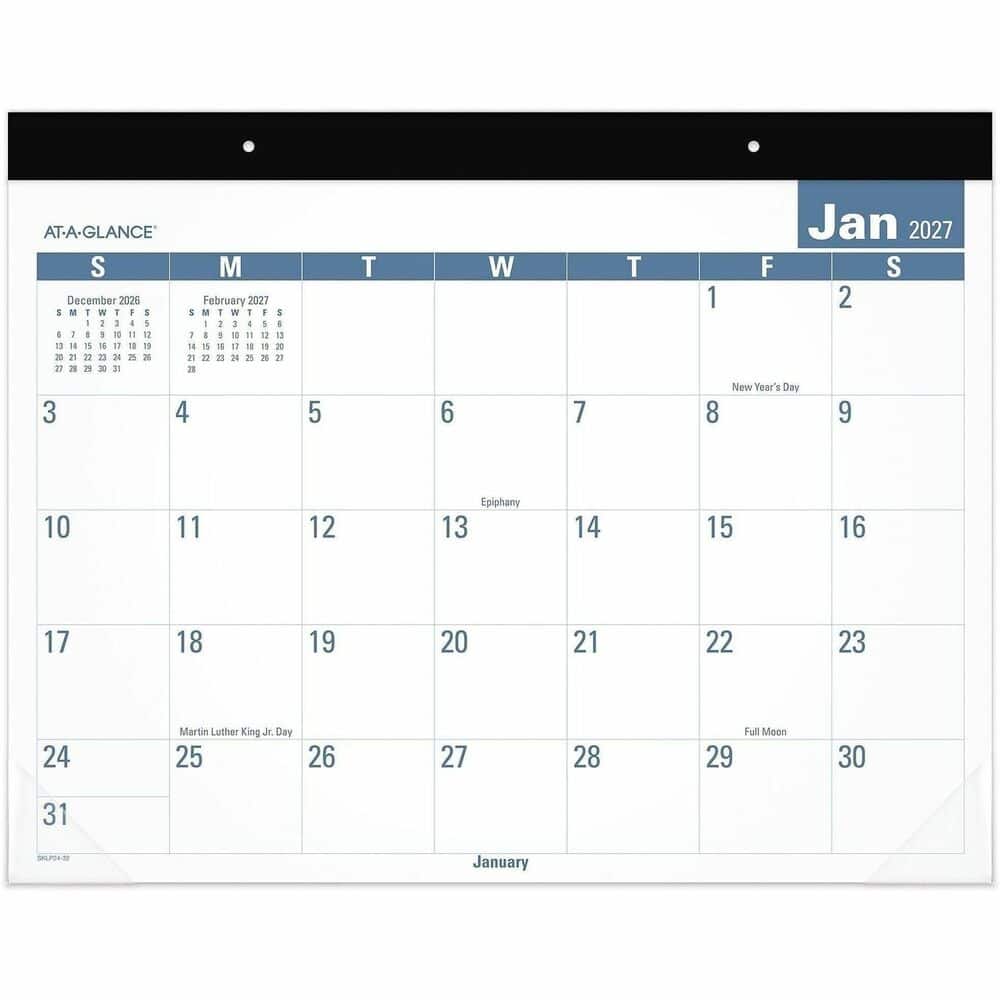 AT-A-GLANCE - Easy to Read Desk Pad, January 2027 - December 2027, Multicolor Poly, 22" x 17" Desk Calendar