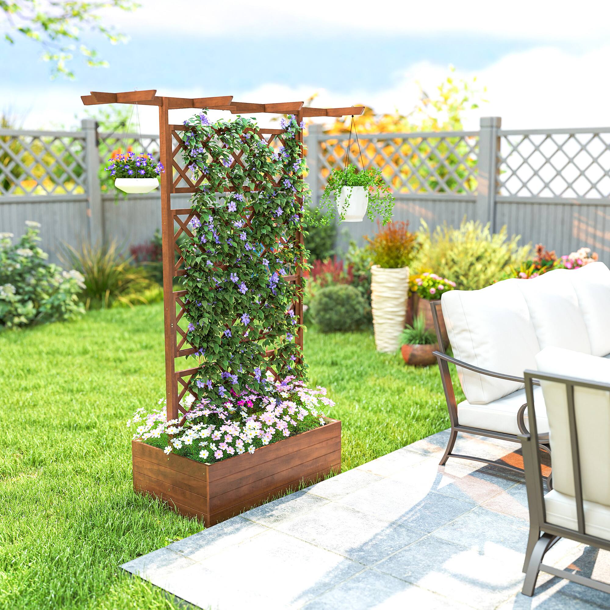 Alt View 8. Outsunny - Wooden Trellis Planter Box, Raised Garden Bed to Grow Vegetables - Orange.