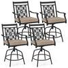 Front. Costway - Costway Outdoor 360°Swivel Bar Stools Set of 4 with Seat Cushions High Back & Armrests - Brown,Black.