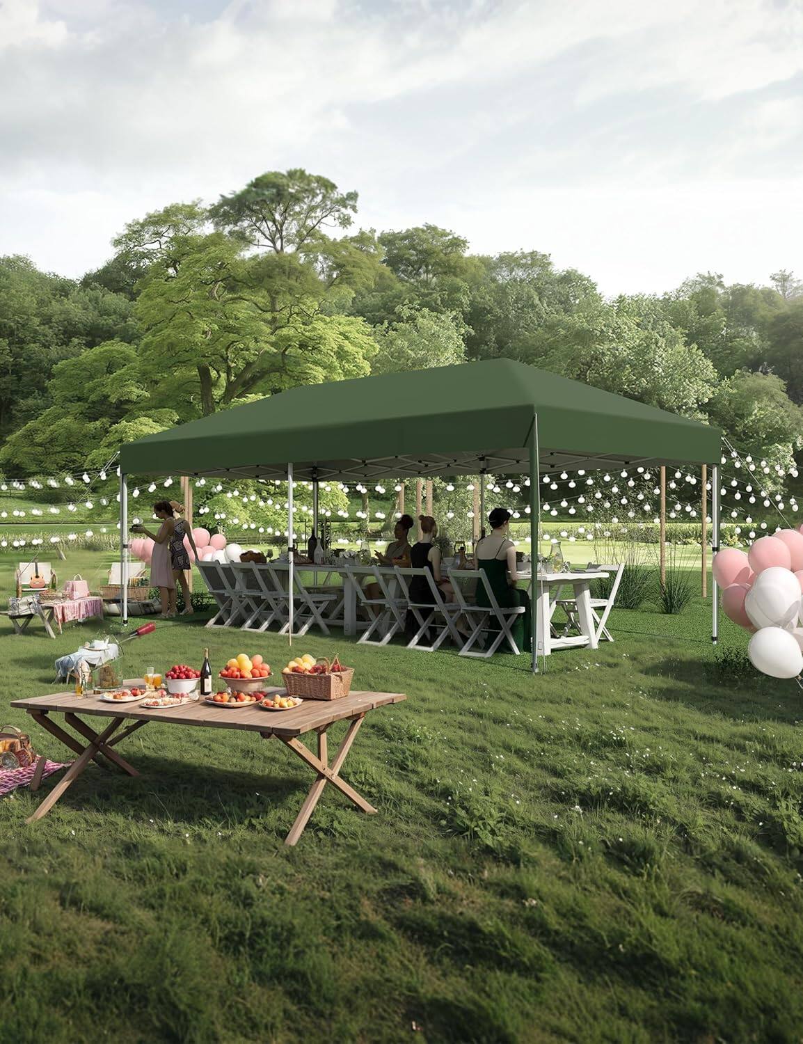 Front. Acekool - 10'x20' Pop-Up Canopy Tent, Instant Commercial Outdoor Shelter with 2 Sidewalls, 12 Stakes, 6 Sandbags, Green.