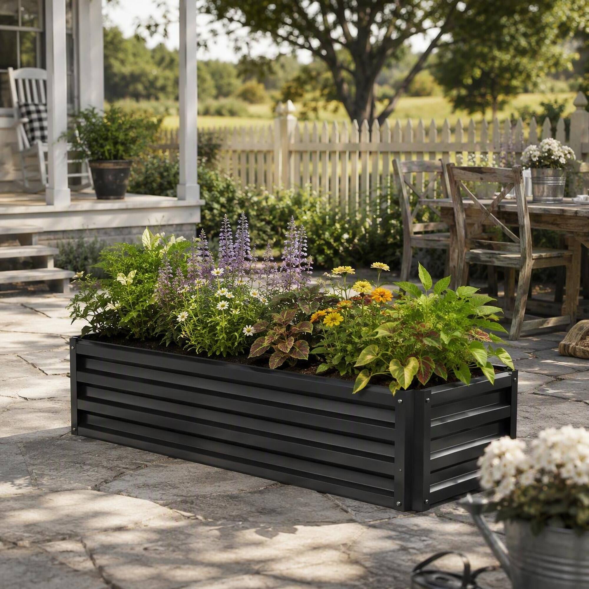 Left. RYHNUYNE - Rectangular Metal Raised Garden Bed 4x2x1ft Elevated Planter Box for Vegetables Flowers Herbs Black - Black.