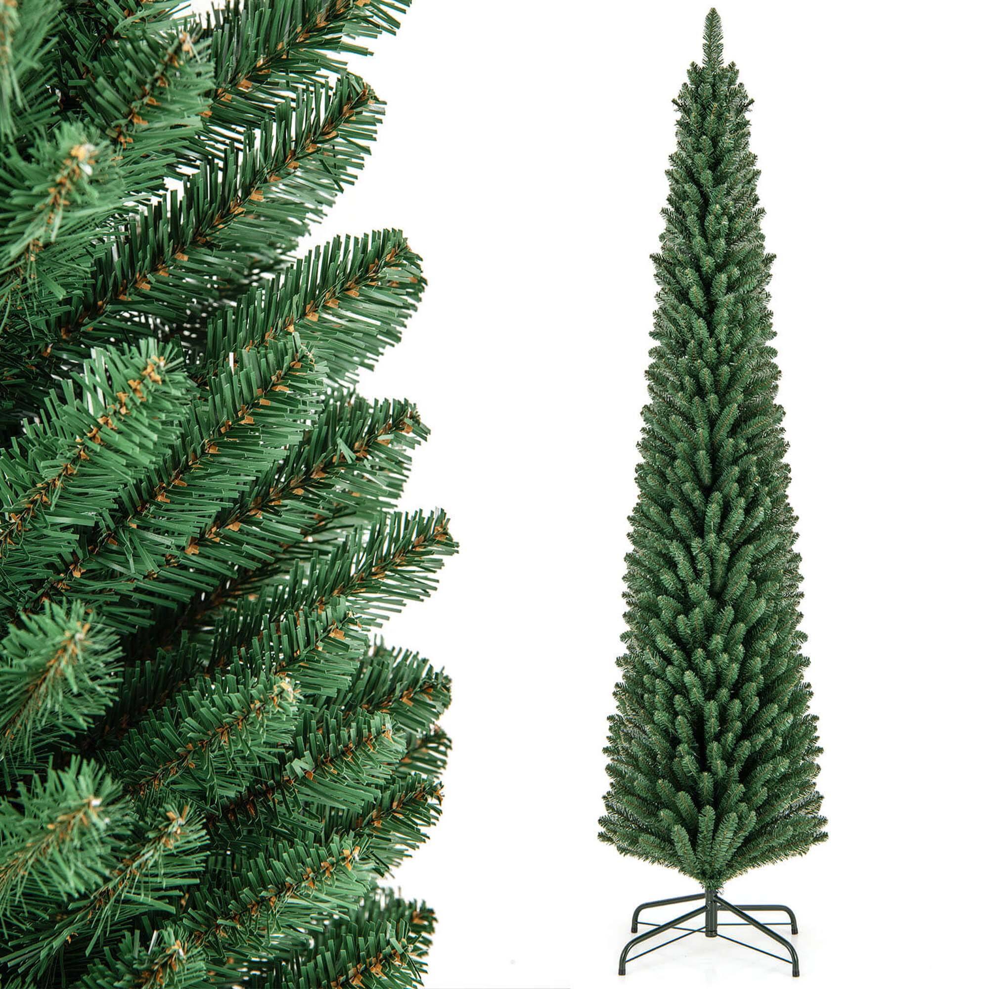 Alt View 8. Costway - Costway 8 FT Pencil Christmas Tree Artificial Xmas Tree with 671 Memory Wire Branch Tips - Green.