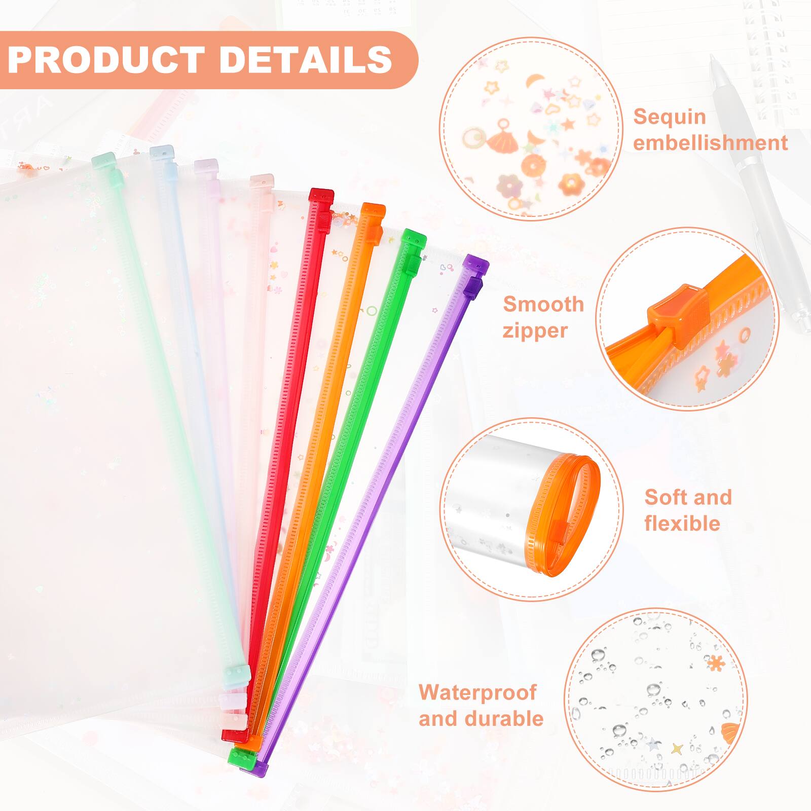 PRODUCT DETAILS

- Sequin embellishment
- Smooth zipper
- Soft and flexible
- Waterproof and durable