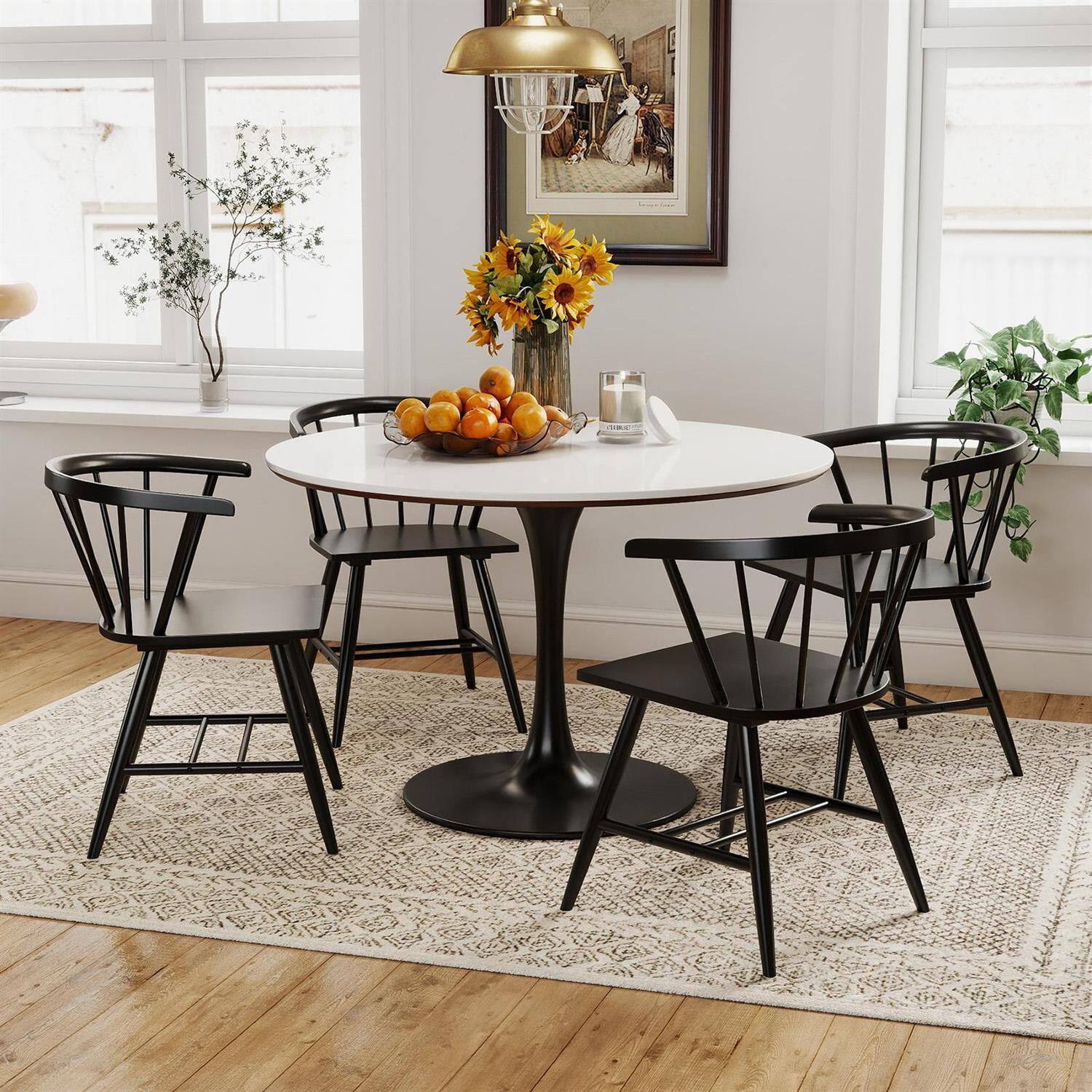 Alt View 3. Pefilos - Set of 2 Windsor Dining Chairs,Rubber Wood Spindle Back,H-Crossbars,Black - Black.