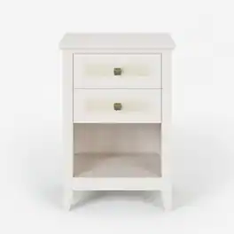 Loheer - Rattan Nightstand with Two Drawers and Open Shelf, Boho Bedside Table - White