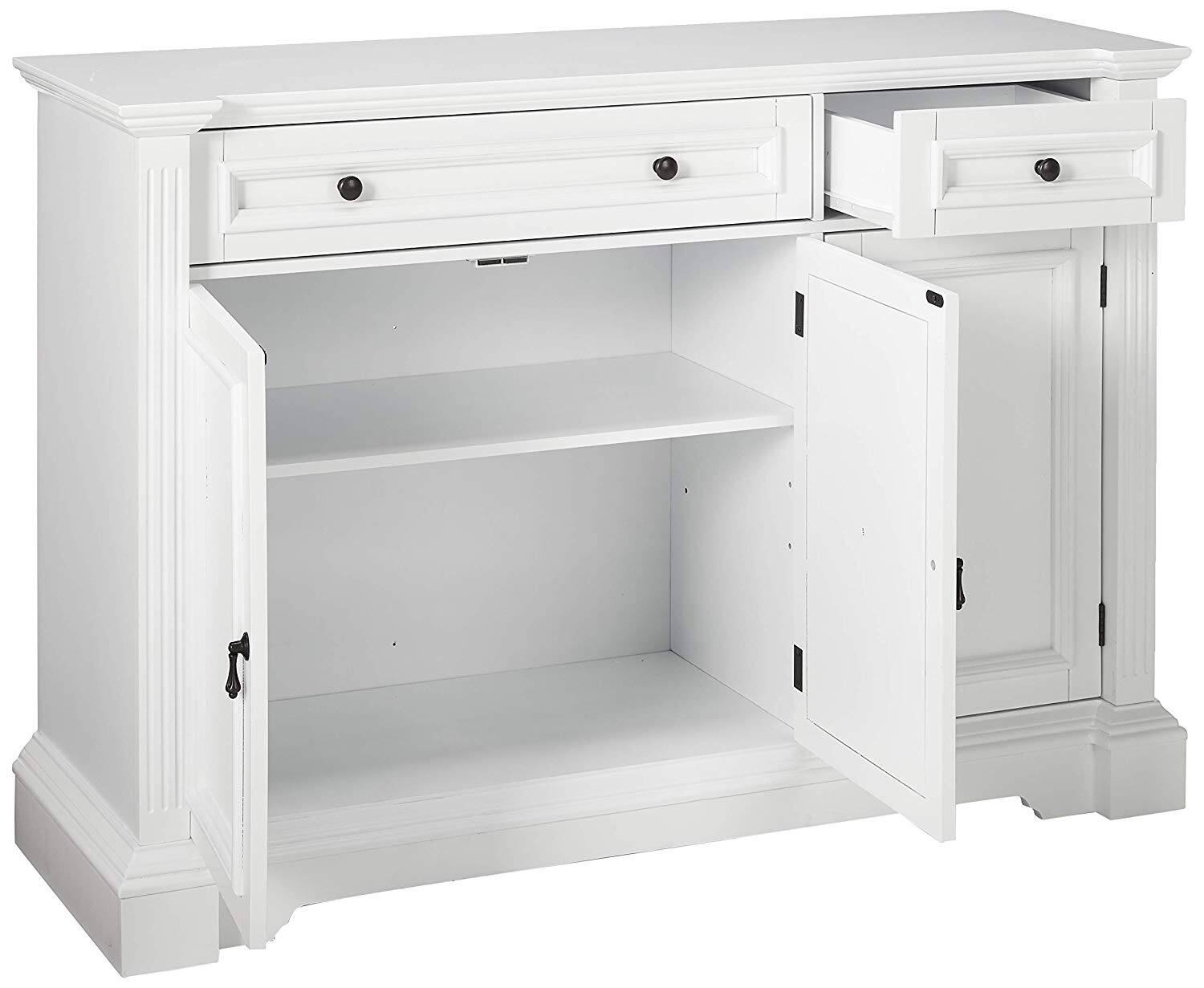 Left. Kings Brand Furniture - Kings Brand Furniture White Finish Wood Buffet Breakfront Cabinet Console Table With Storage, Drawers, Shelves - White.