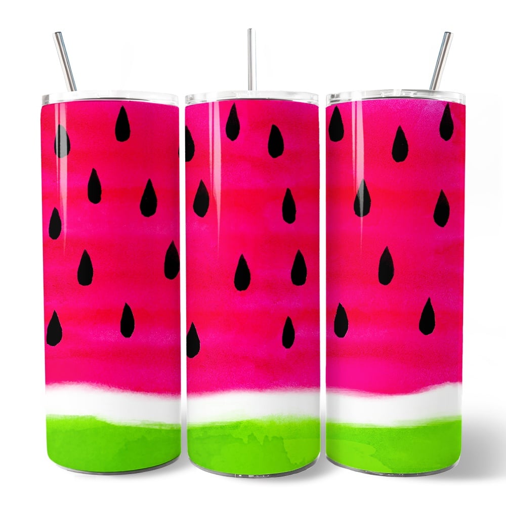 OrnamentallyYou - Watermelon Slice Pattern 20oz Tumbler With Lid and Stainless Steel Straw, Fun Summer Fruit Gift Cup - Multicolored