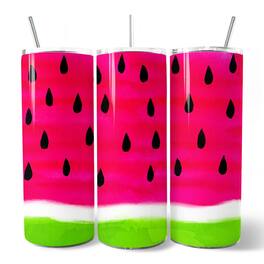 OrnamentallyYou - Watermelon Slice Pattern 20oz Tumbler With Lid and Stainless Steel Straw, Fun Summer Fruit Gift Cup - Multicolored
