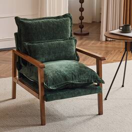 Winado - Mid-Century Modern Cloud Accent Armchair with Lumbar Pillow, 6.3'' Thick Seat Cushion Comfortable Reading Chair - Dark Green