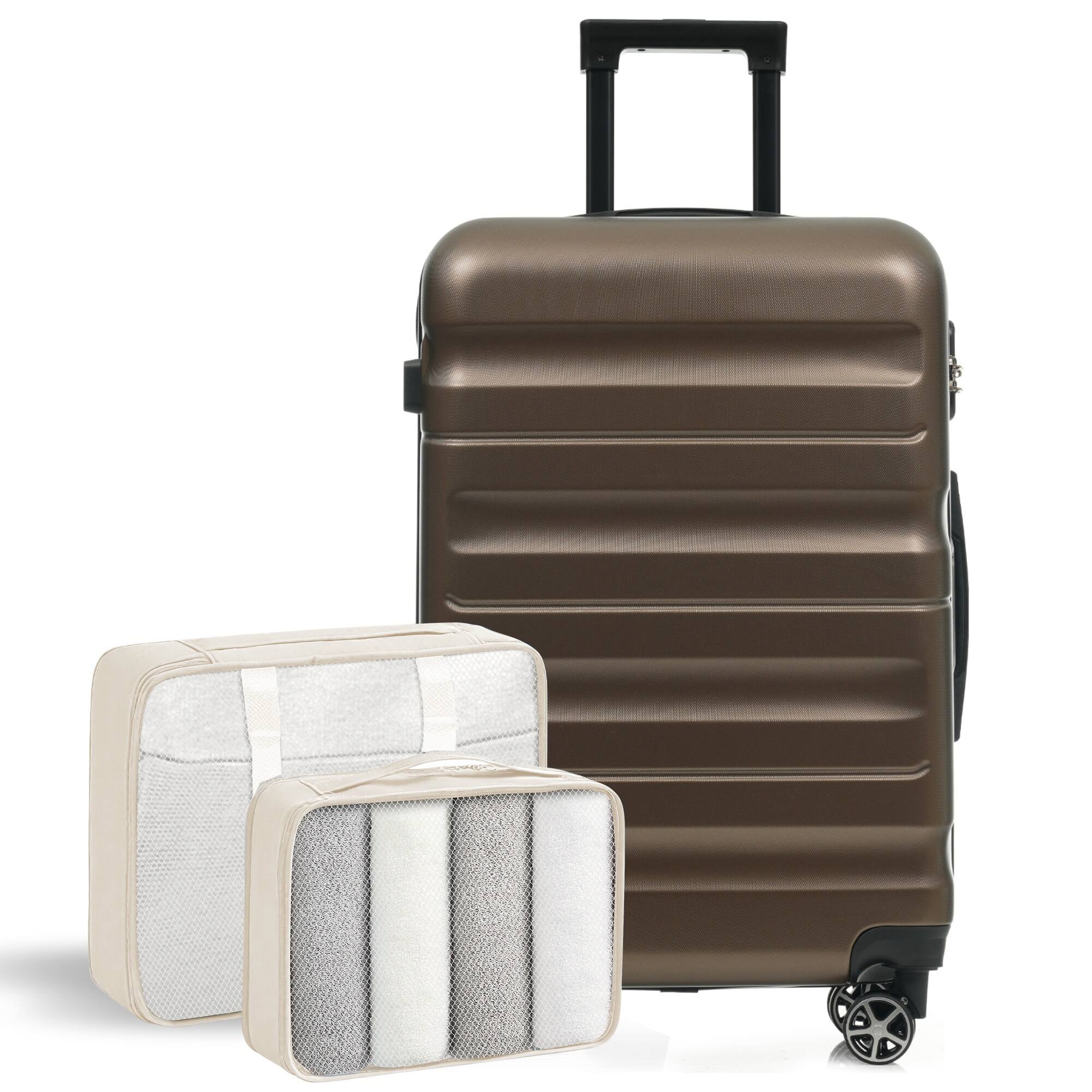 Angle. LOVMOR - Lovmor ABS Hardshell Luggage Set  Spinner  Packing Cubes - Brown.