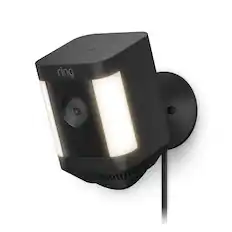 Front. Ring - Spotlight Cam Plus Outdoor/Indoor 1080p Plug-In Surveillance Camera - Black.