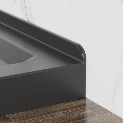 Back. JUJABU - 36"x36" Shower Base Anti-slip Acrylic Center Drain Double Threshold Shower Basin in Black - Black.