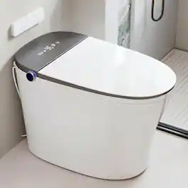 TOTTE - Smart Bidet Toilet with Auto Flush, Heated Seat, Warm Water Wash, Dryer, Foam Shield & Remote Control - White & Gray