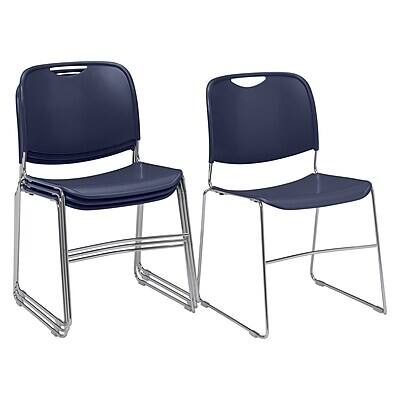 Front. National Public Seating - NPS 8500 Series Hi-Tech Ultra-Compact Plastic Stacking Chair, Navy Blue/Chrome, 4/Pack (8505/4) - Navy Blue/Chrome.
