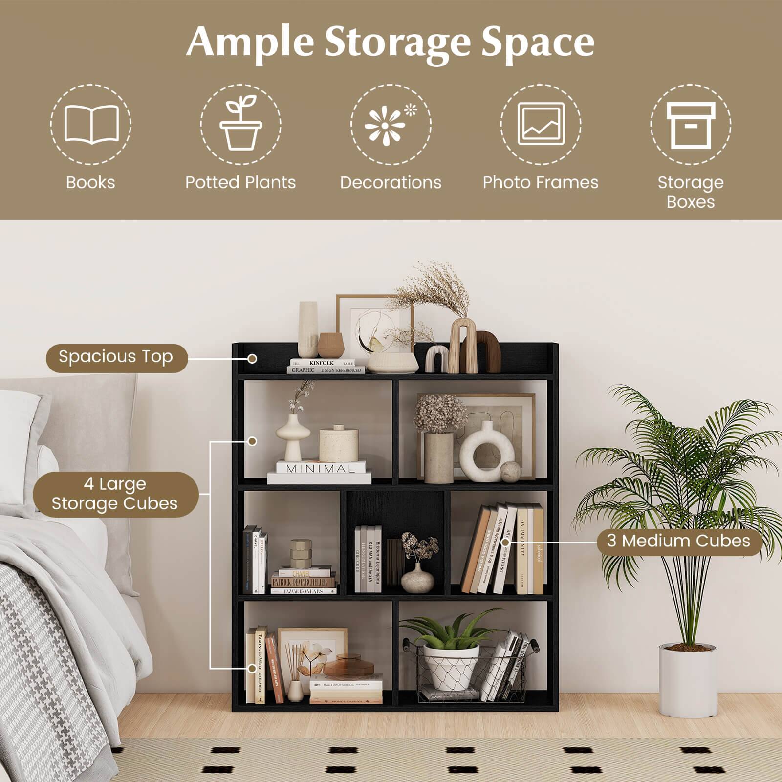 Ample Storage Space
Books
Potted Plants
Decorations
Photo Frames
Storage Boxes
Spacious Top
4 Large Storage Cubes
3 Medium Cubes