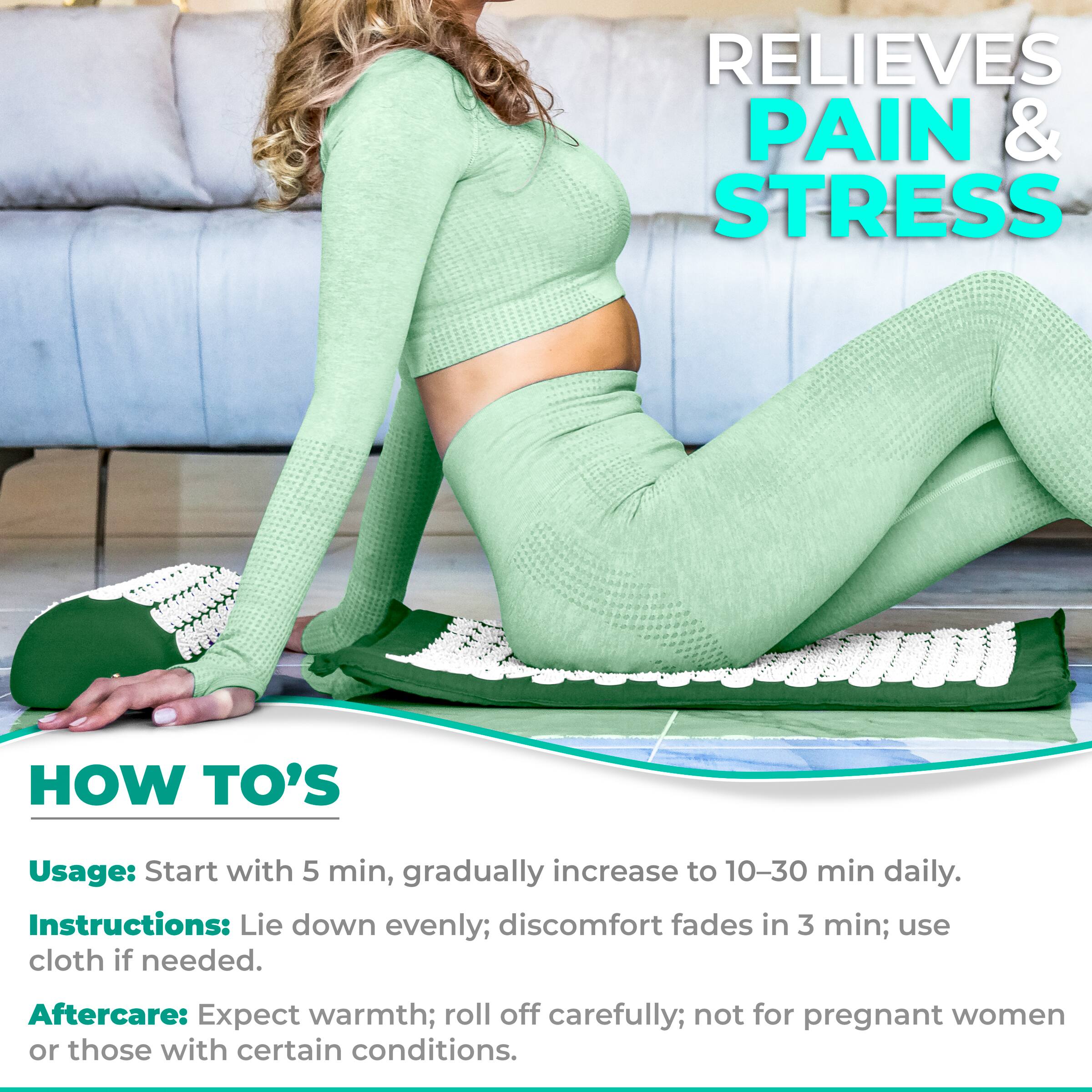 RELIEVES PAIN & STRESS

HOW TO'S

Usage: Start with 5 min, gradually increase to 10-30 min daily.

Instructions: Lie down evenly; discomfort fades in 3 min; use cloth if needed.

Aftercare: Expect warmth; roll off carefully; not for pregnant women or those with certain conditions.