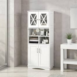 Pefilos - Tall Bathroom Cabinet, Large Floor Storage, Acrylic Doors 3 Cubes, Adjustable Shelves - White