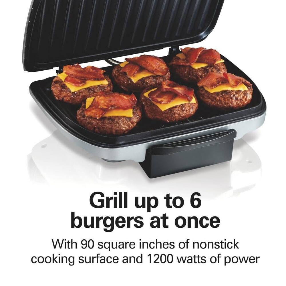 Grill up to 6 burgers at once. With 90 square inches of nonstick cooking surface and 1200 watts of power.