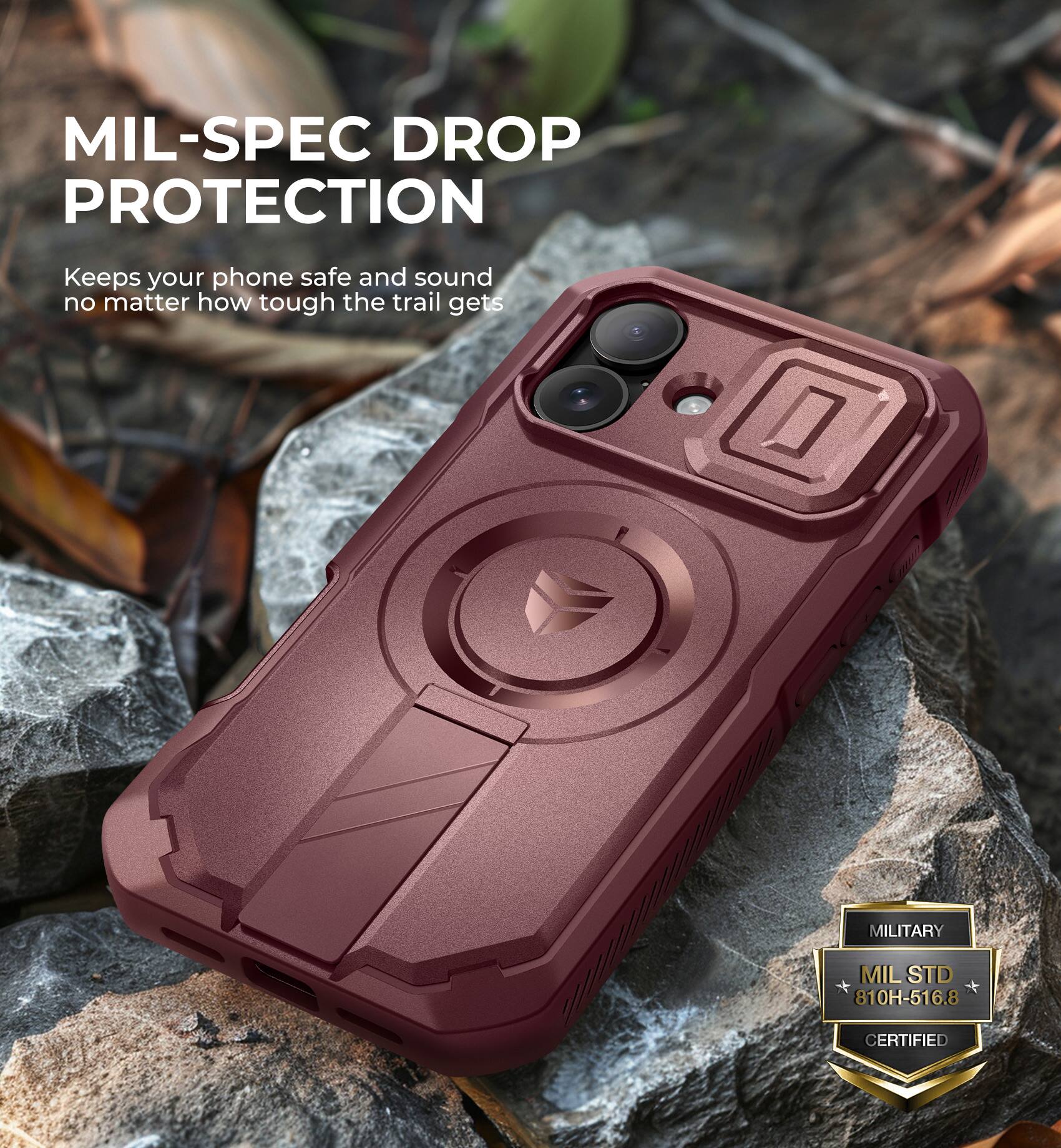 MIL-SPEC DROP PROTECTION
Keeps your phone safe and sound no matter how tough the trail gets
MILITARY MIL STD 810H-516.8 CERTIFIED