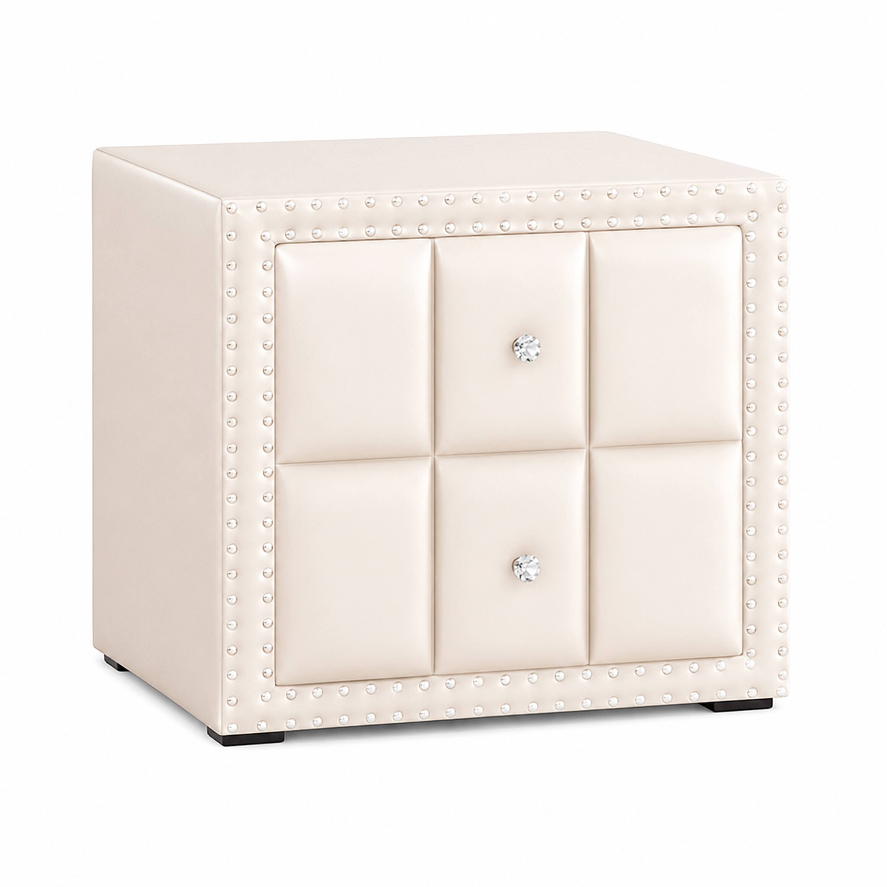 Front. Manhattan Lane - Fysa Nightstand, 2 Drawers, Crystal Knobs, Tufted Upholstery - Beige.