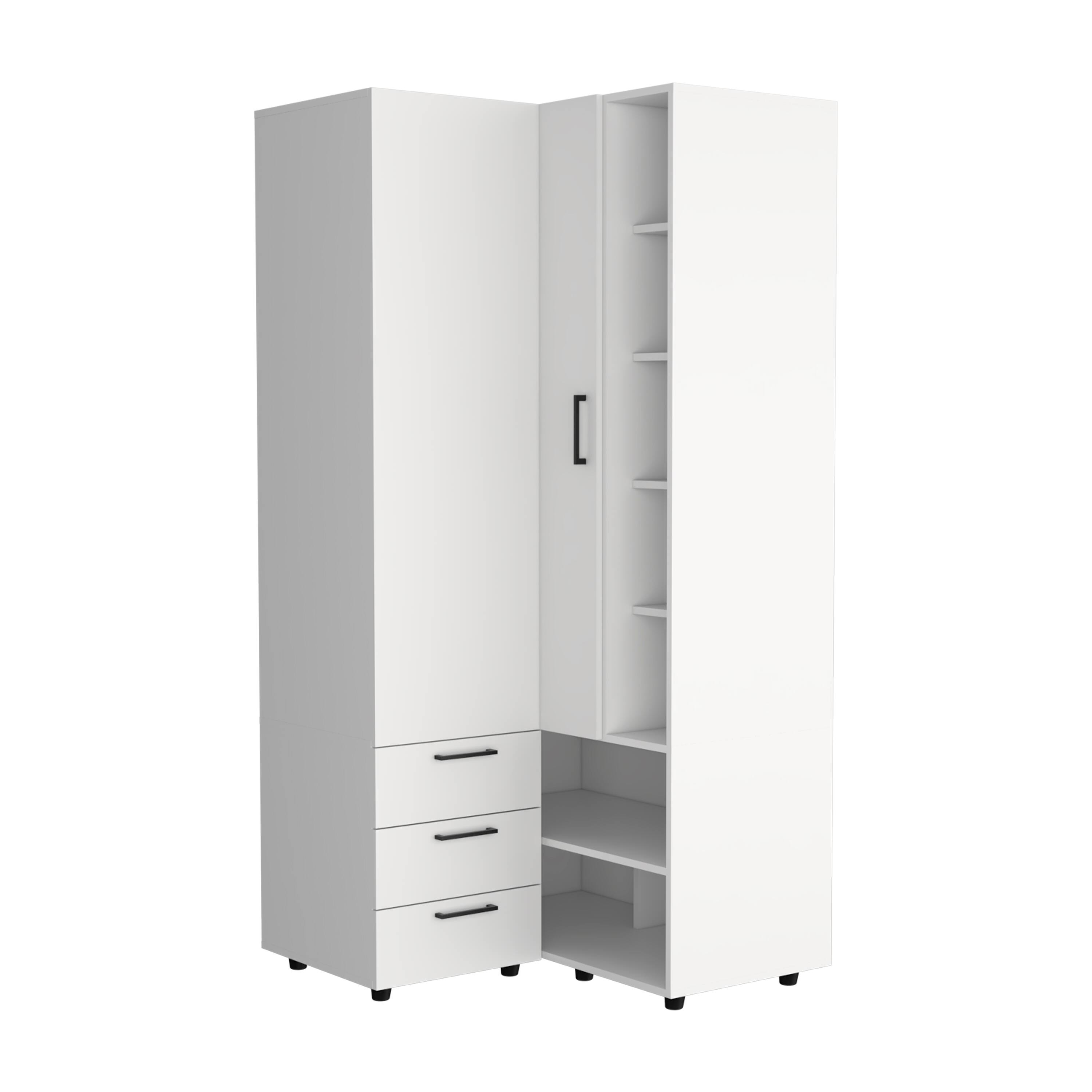 Alt View 1. TuHome - Toulouse Corner Armoire With Double Doors And Interior Shelves, Space-Saving Wardrobe - White.